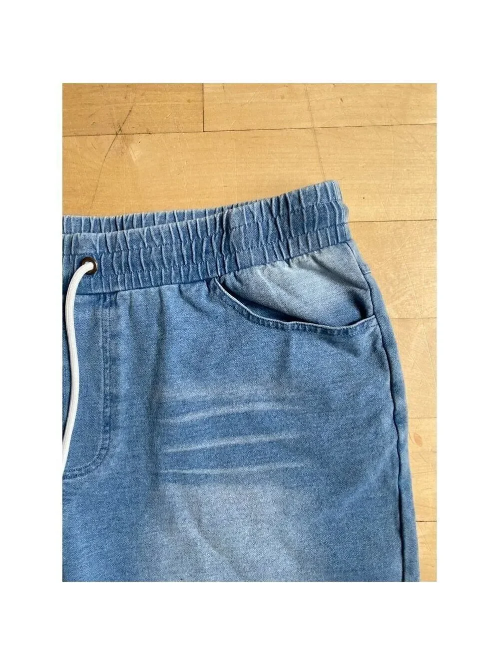 Bp Drawstring Blue stretch denim shorts men's indigo bleached